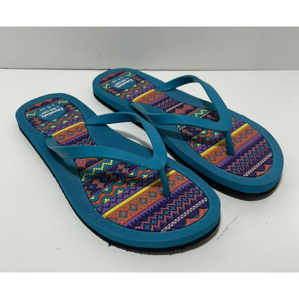 Essentials MUK LUKS Camellia Flip Flops Sandals Turquoise Blue Womens L 9-10